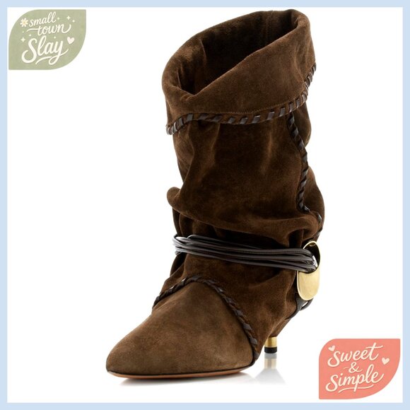 Slouchy Mid-Calf Boots with Kitten Heel Pointed Toe Pull-On Design